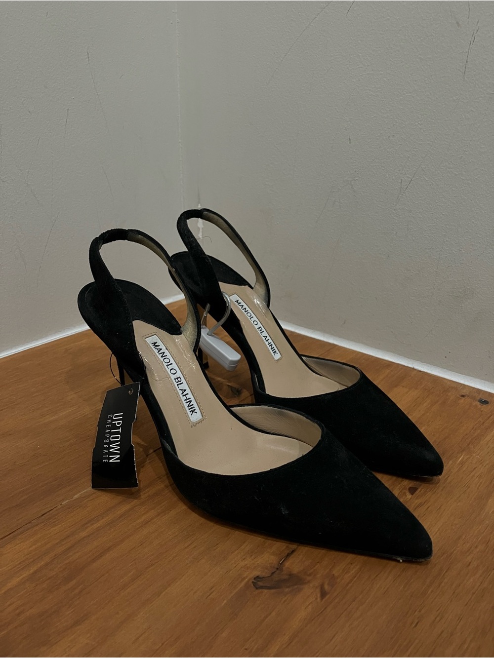 Manolo Blahnik Black Suede Pointed Slingback Pumps
